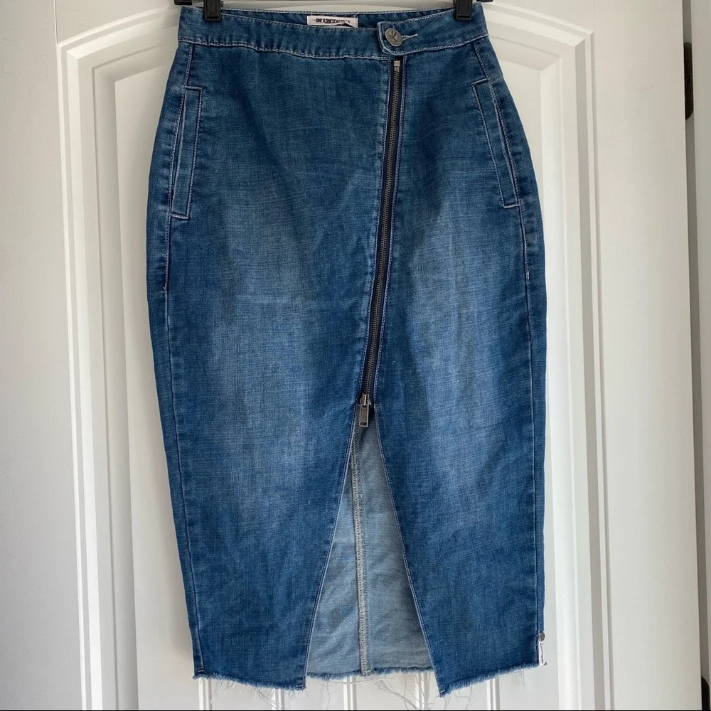 One Teaspoon Blue Denim A-Line Skirt - Picture 2 of 15